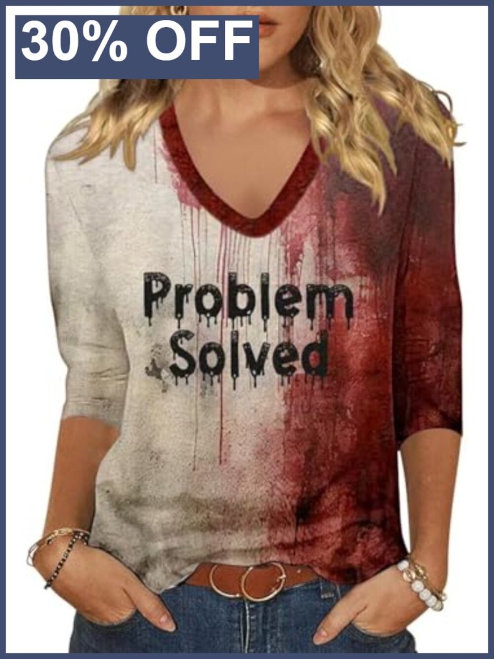 Womens Fall Halloween 3/4 Sleeve V Neck Shirt